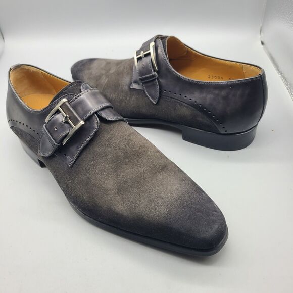 Magnanni Men's 8 M/ 41 Shoes Monk Strap Buckle Wind Gray Suede Leather New